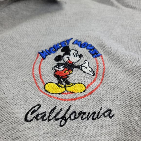 Vintage 90's Disney Mickey Mouse California Polo Shirt Mens L Gray Thick Cotton - Picture 2 of 15